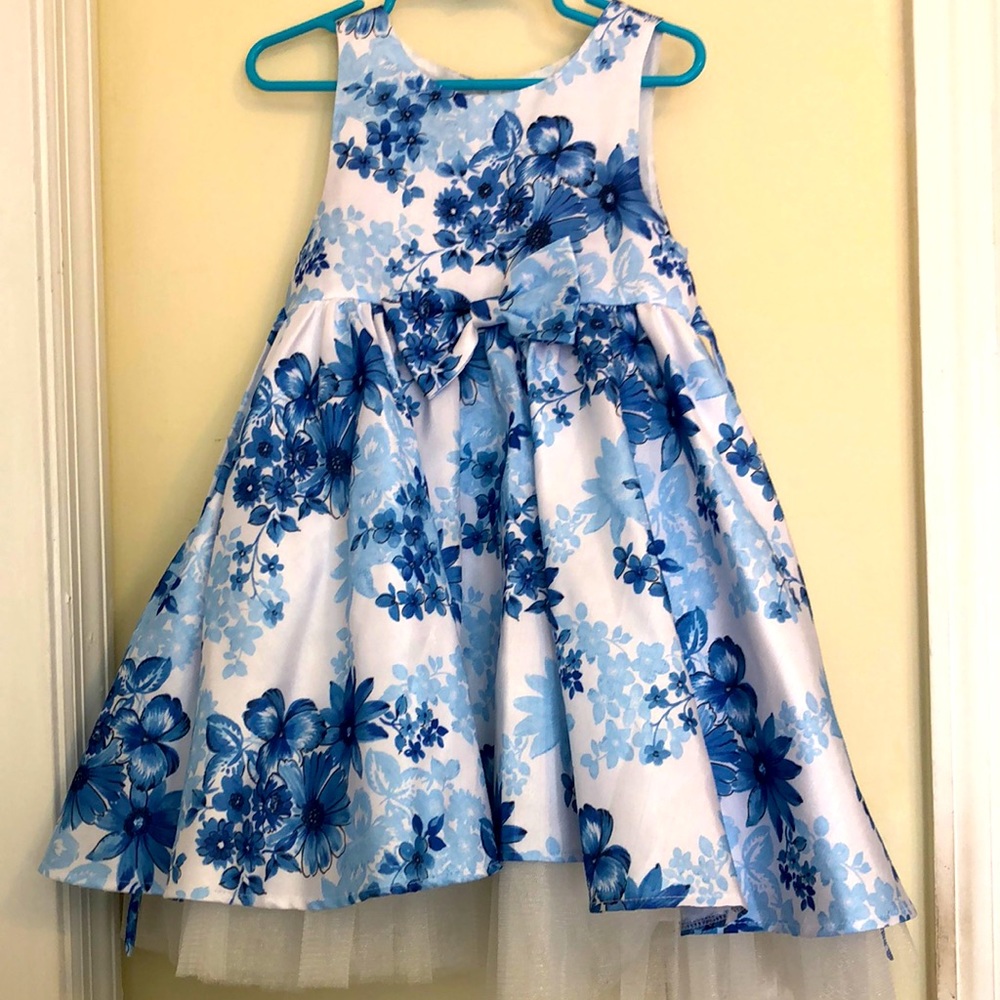Toddler Girls Floral Blue Dress